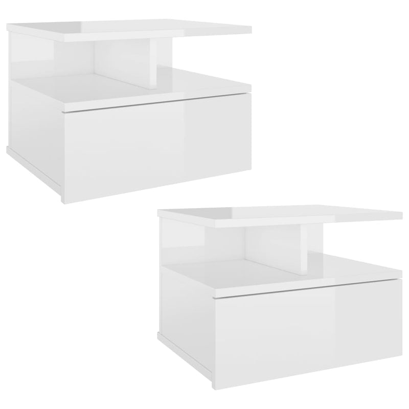 Floating Nightstands 2 pcs High Gloss White 40x31x27 cm