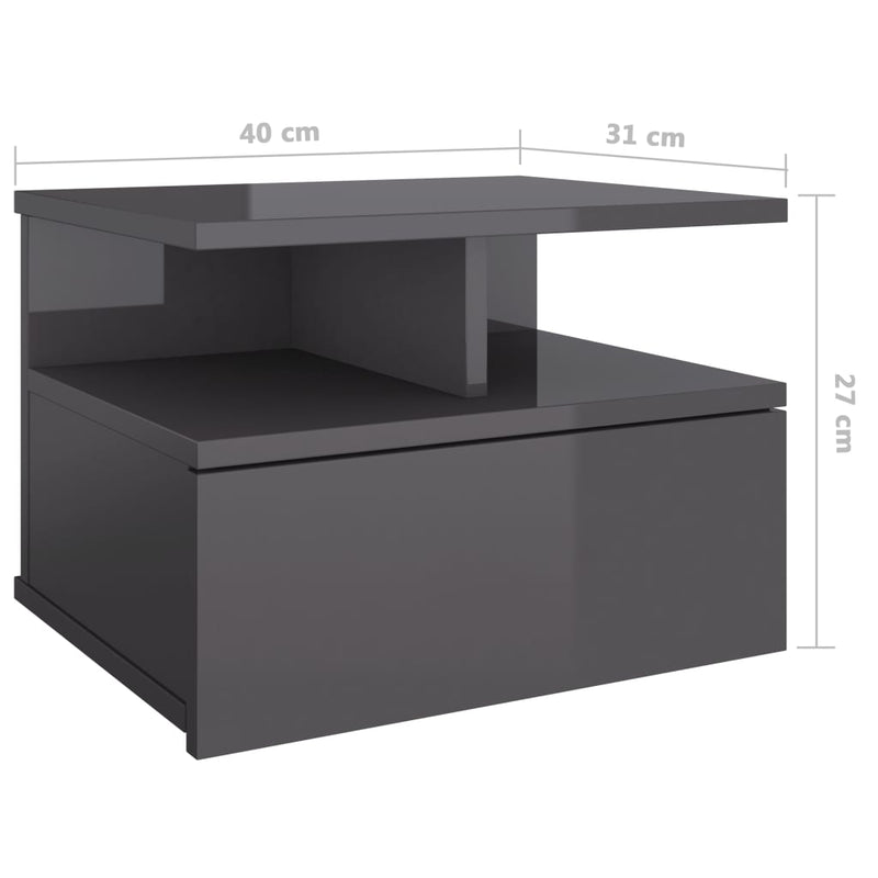 Floating Nightstands 2 pcs High Gloss Grey 40x31x27 cm