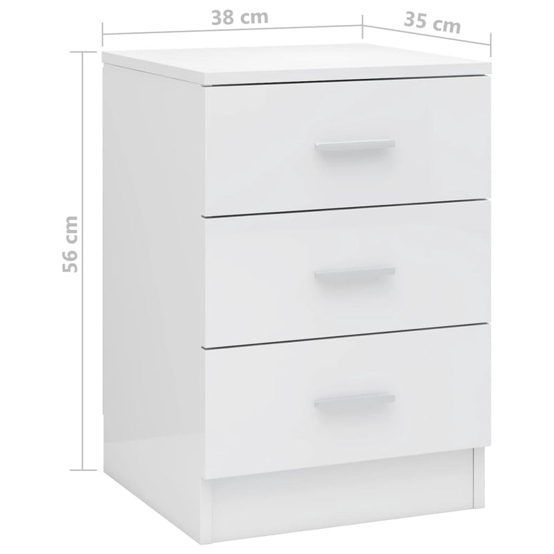 Bedside Cabinet High Gloss White 38x35x56 cm