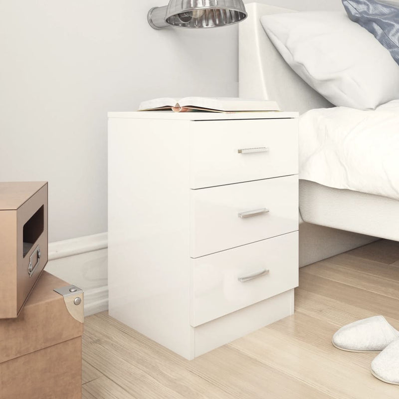 Bedside Cabinet High Gloss White 38x35x56 cm