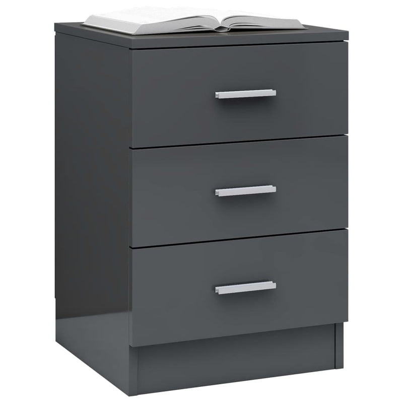 Bedside Cabinet High Gloss Grey 38x35x56 cm