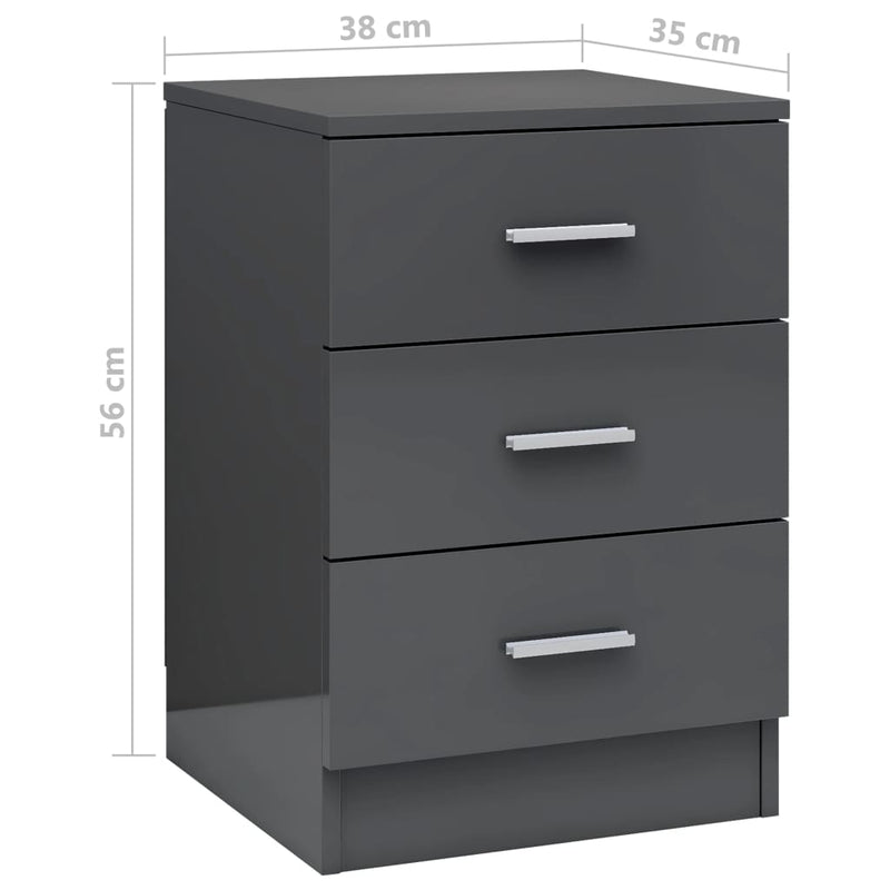 Bedside Cabinet High Gloss Grey 38x35x56 cm