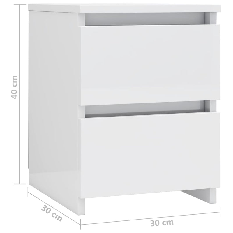 Bedside Cabinet High Gloss White 30x30x40 cm