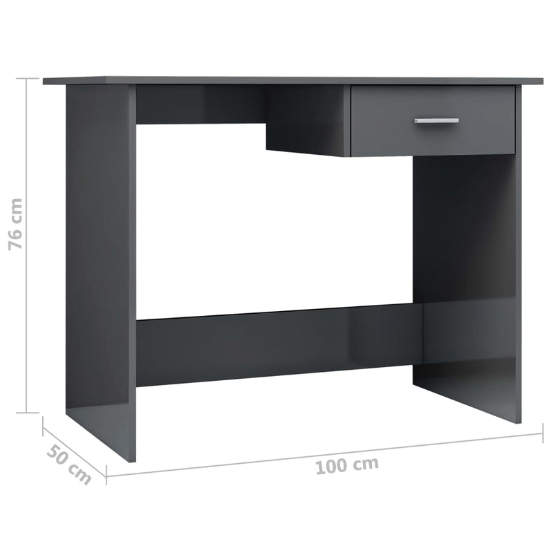 Desk High Gloss Grey 100x50x76 cm Chipboard