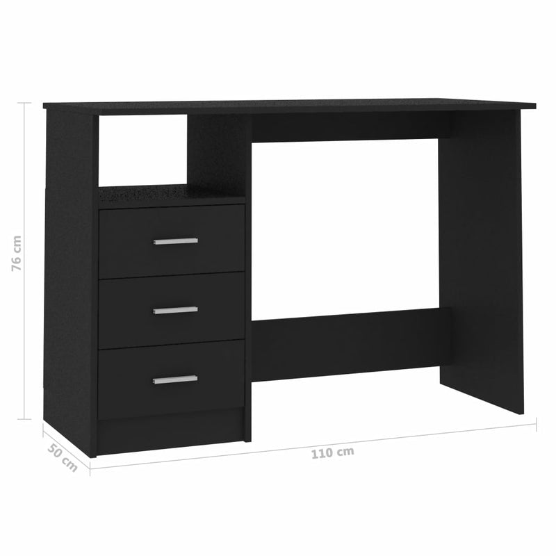 Desk with Drawers Black 110x50x76 cm Chipboard