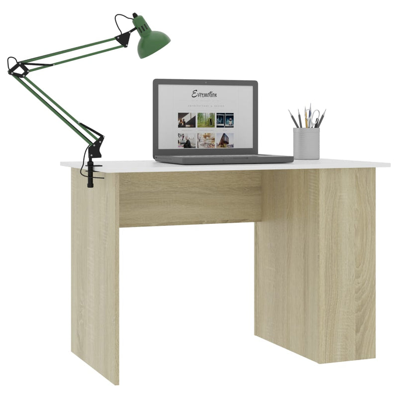 Desk White and Sonoma Oak 110x60x73 cm Chipboard