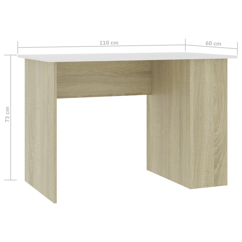 Desk White and Sonoma Oak 110x60x73 cm Chipboard