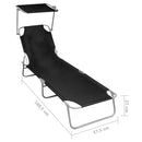 Folding Sun Lounger with Canopy Black Aluminium