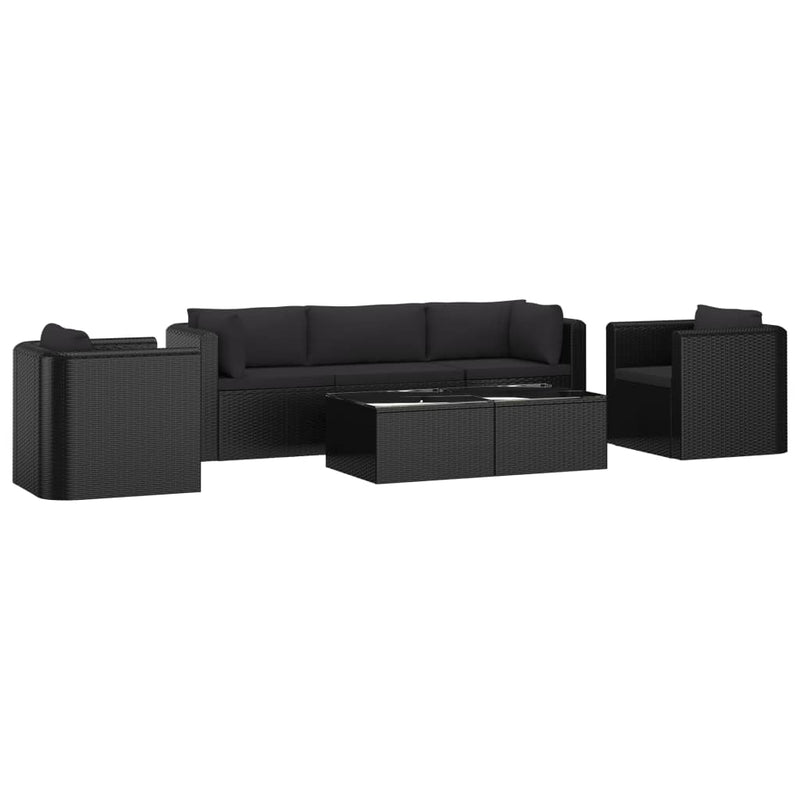 7 Piece Garden Lounge Set with Cushions Poly Rattan Black
