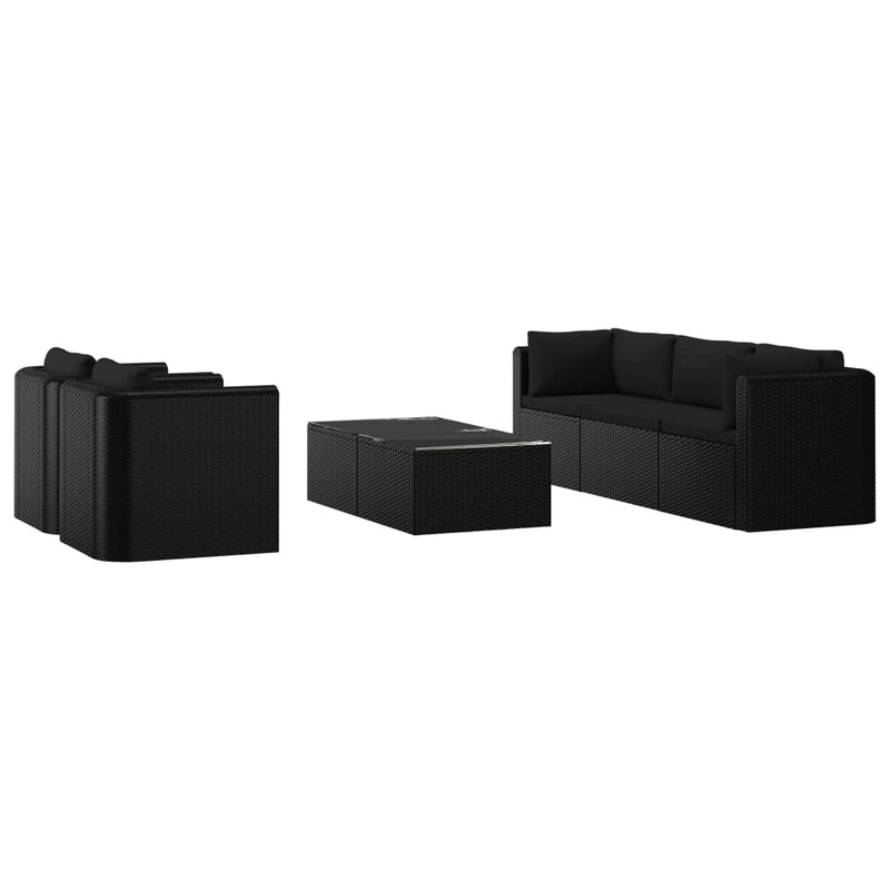 7 Piece Garden Lounge Set with Cushions Poly Rattan Black