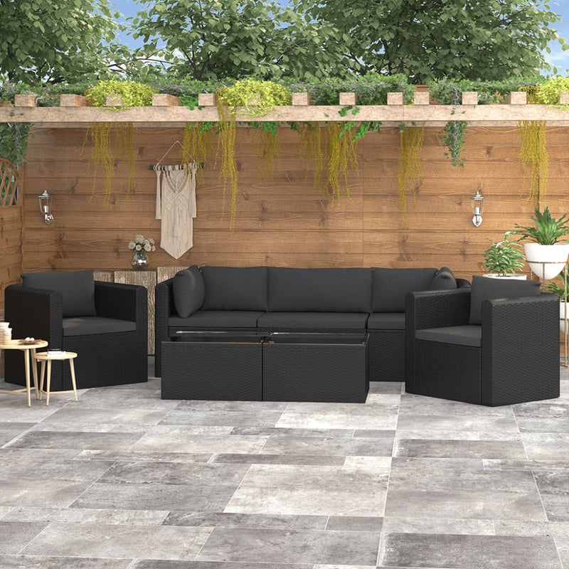 7 Piece Garden Lounge Set with Cushions Poly Rattan Black