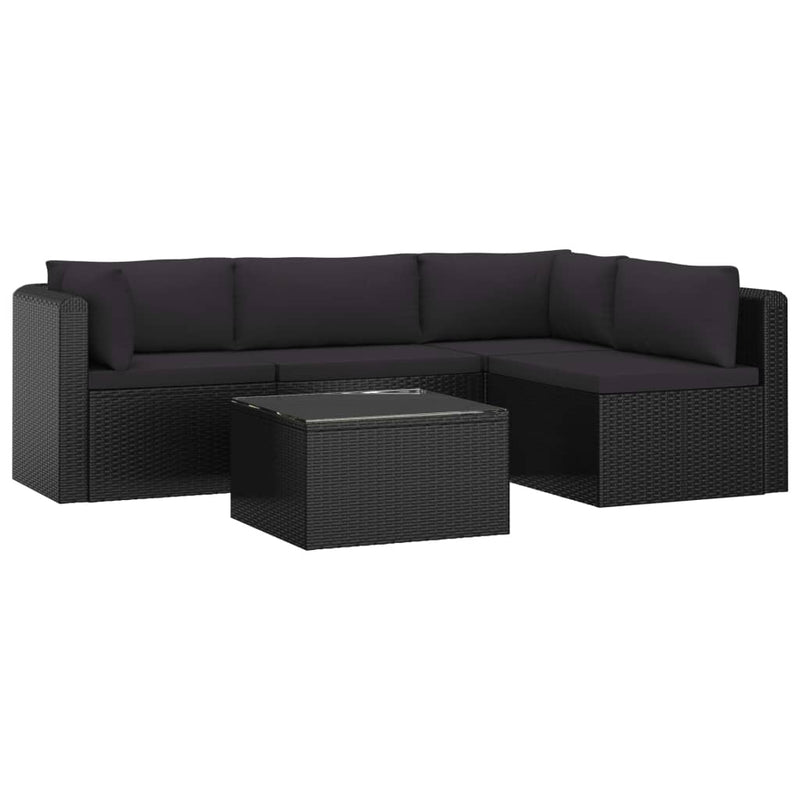 5 Piece Garden Lounge Set with Cushions Poly Rattan Black