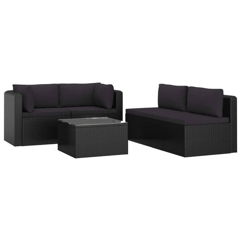 5 Piece Garden Lounge Set with Cushions Poly Rattan Black