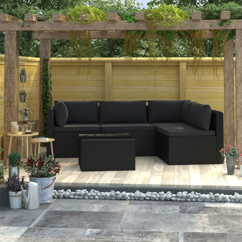 5 Piece Garden Lounge Set with Cushions Poly Rattan Black