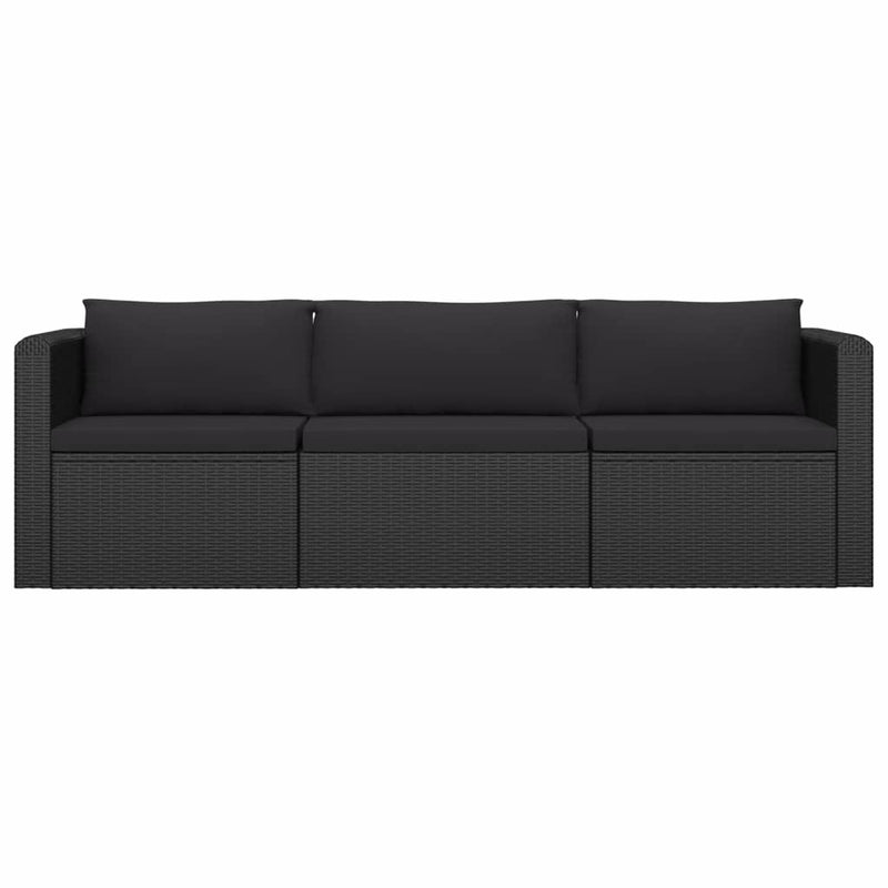 3 Piece Garden Sofa Set with Cushions Poly Rattan Black