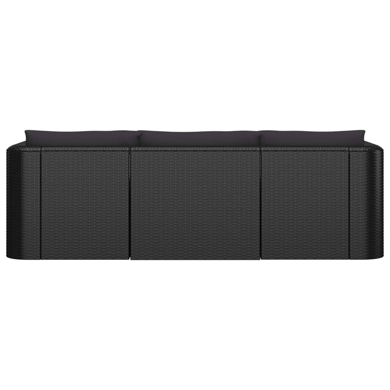 3 Piece Garden Sofa Set with Cushions Poly Rattan Black