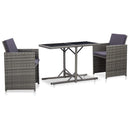 3 Piece Bistro Set with Cushions Poly Rattan Grey
