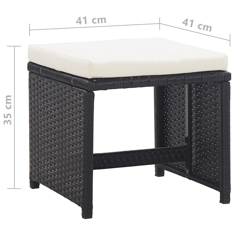 Garden Stools 2 pcs with Cushions Poly Rattan Black