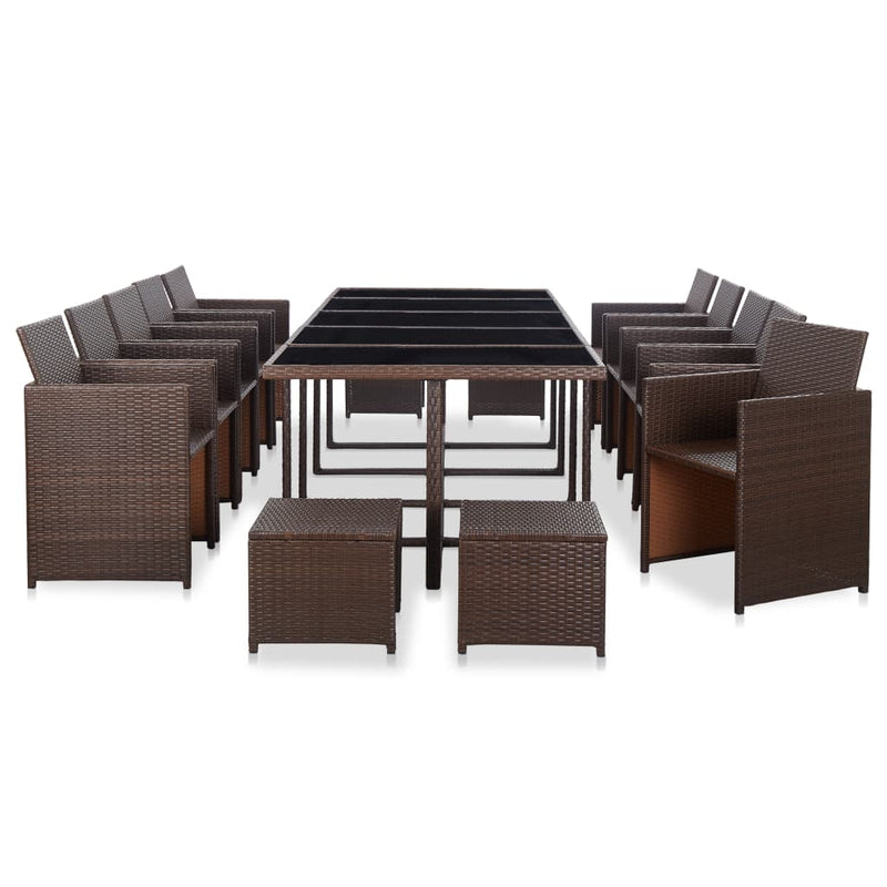 15 Piece Outdoor Dining Set with Cushions Poly Rattan Brown