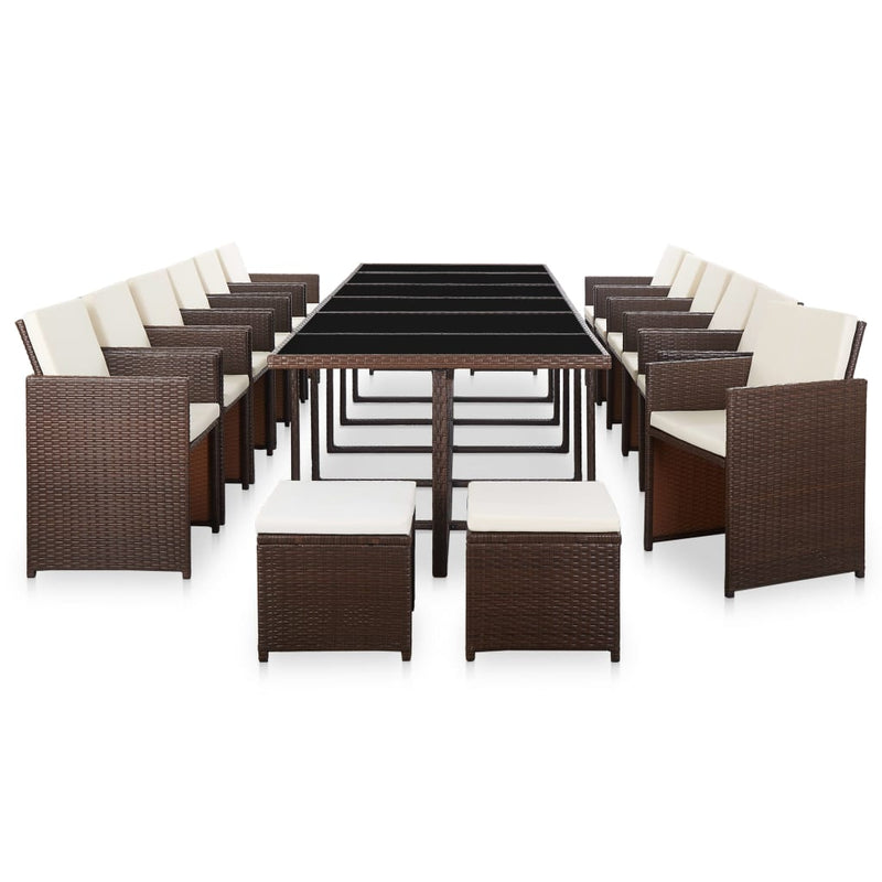 17 Piece Outdoor Dining Set with Cushions Poly Rattan Brown
