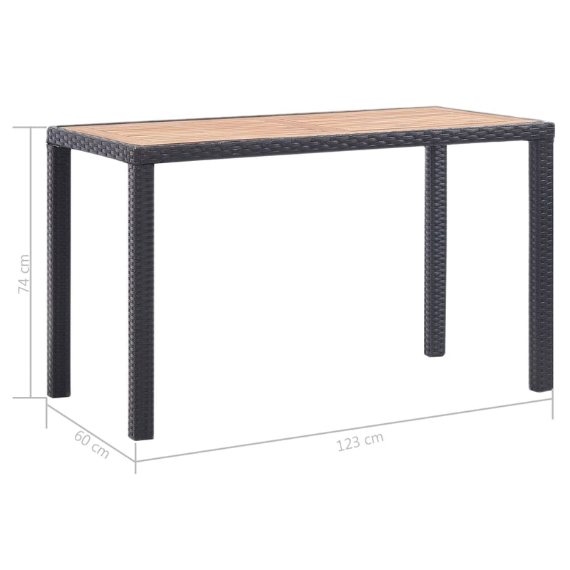 Garden Table Black and Brown 123x60x74 cm Solid Acacia Wood.