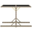 Garden Table Beige 110x53x72 cm Glass and Poly Rattan