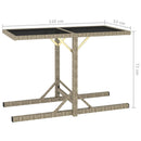 Garden Table Beige 110x53x72 cm Glass and Poly Rattan