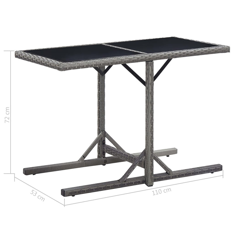 Garden Table Anthracite 110x53x72 cm Glass and Poly Rattan