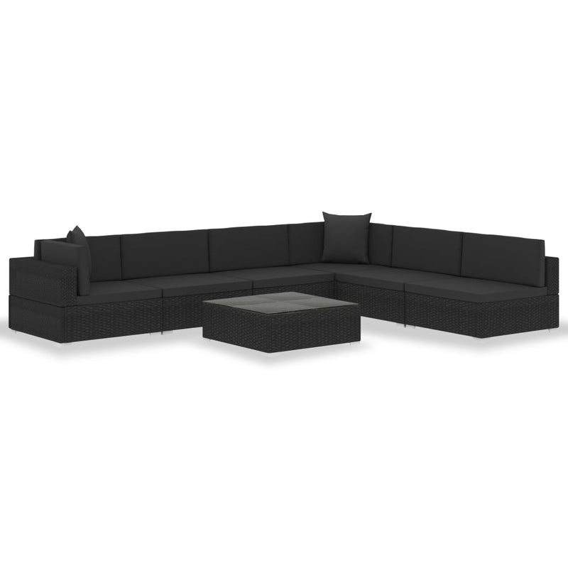 7 Piece Garden Lounge Set Black with Cushions Poly Rattan