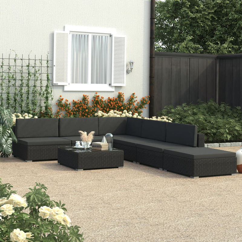 6 Piece Garden Lounge Set Black with Cushions Poly Rattan