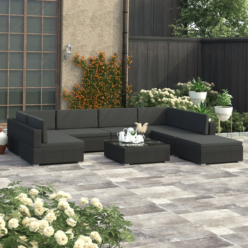 8 Piece Garden Lounge Set with Cushions Poly Rattan Black