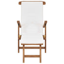Deck Chair with Cushion Cream White Solid Teak Wood