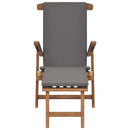 Deck Chair with Cushion Dark Grey Solid Teak Wood
