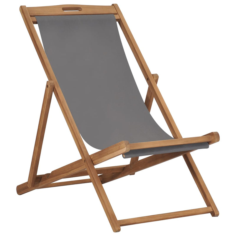 Folding Beach Chair Solid Teak Wood Grey