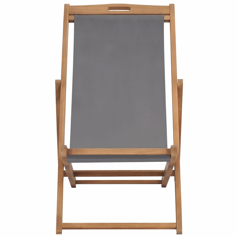 Folding Beach Chair Solid Teak Wood Grey