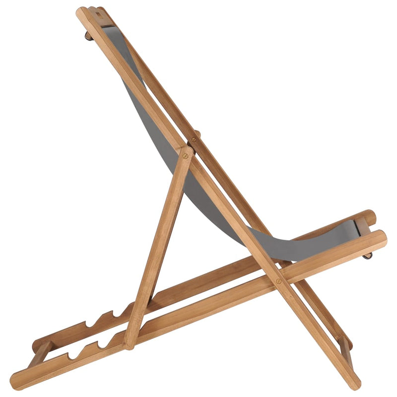 Folding Beach Chair Solid Teak Wood Grey