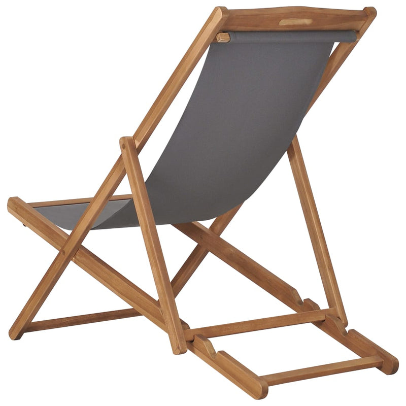 Folding Beach Chair Solid Teak Wood Grey