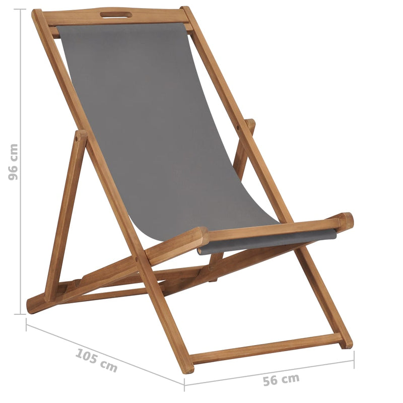 Folding Beach Chair Solid Teak Wood Grey