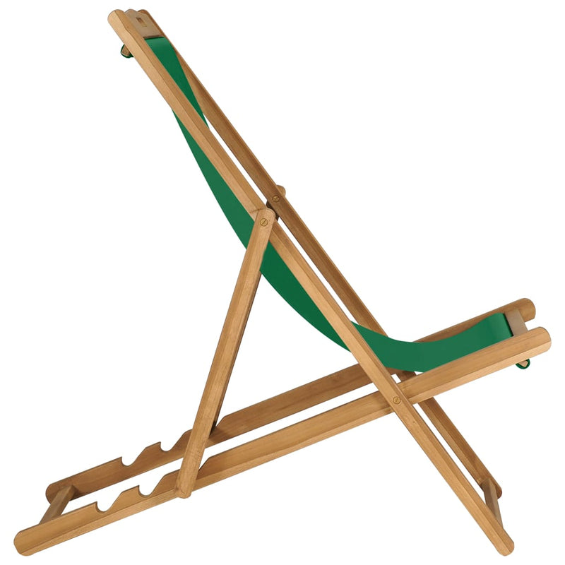 Folding Beach Chair Solid Teak Wood Green
