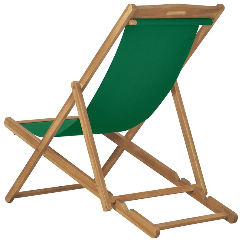 Folding Beach Chair Solid Teak Wood Green