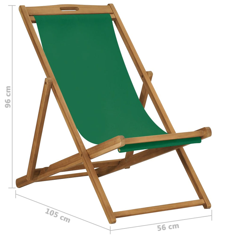 Folding Beach Chair Solid Teak Wood Green