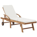 Sun Lounger with Cushion Solid Teak Wood Cream