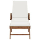 Sun Lounger with Cushion Solid Teak Wood Cream