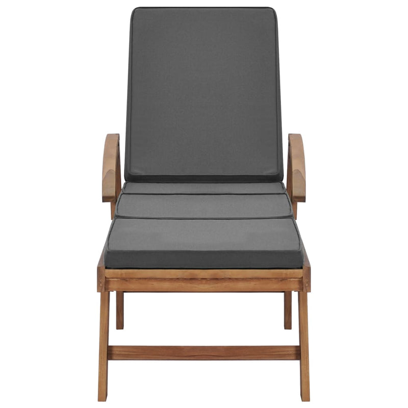 Sun Lounger with Cushion Solid Teak Wood Dark Grey