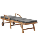 Sun Lounger with Cushion Solid Teak Wood Dark Grey