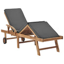 Sun Lounger with Cushion Solid Teak Wood Dark Grey
