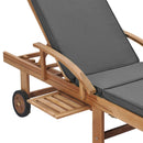 Sun Lounger with Cushion Solid Teak Wood Dark Grey