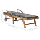 Sun Lounger with Cushion Solid Teak Wood Dark Grey