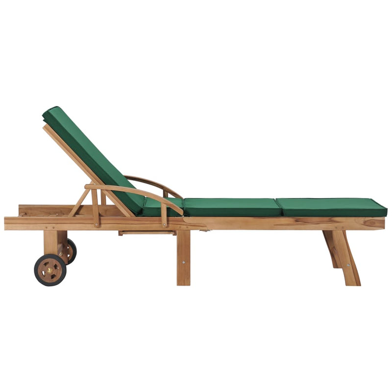 Sun Lounger with Cushion Solid Teak Wood Green