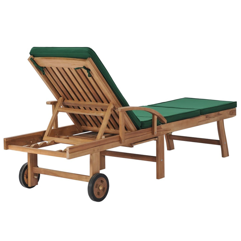 Sun Lounger with Cushion Solid Teak Wood Green